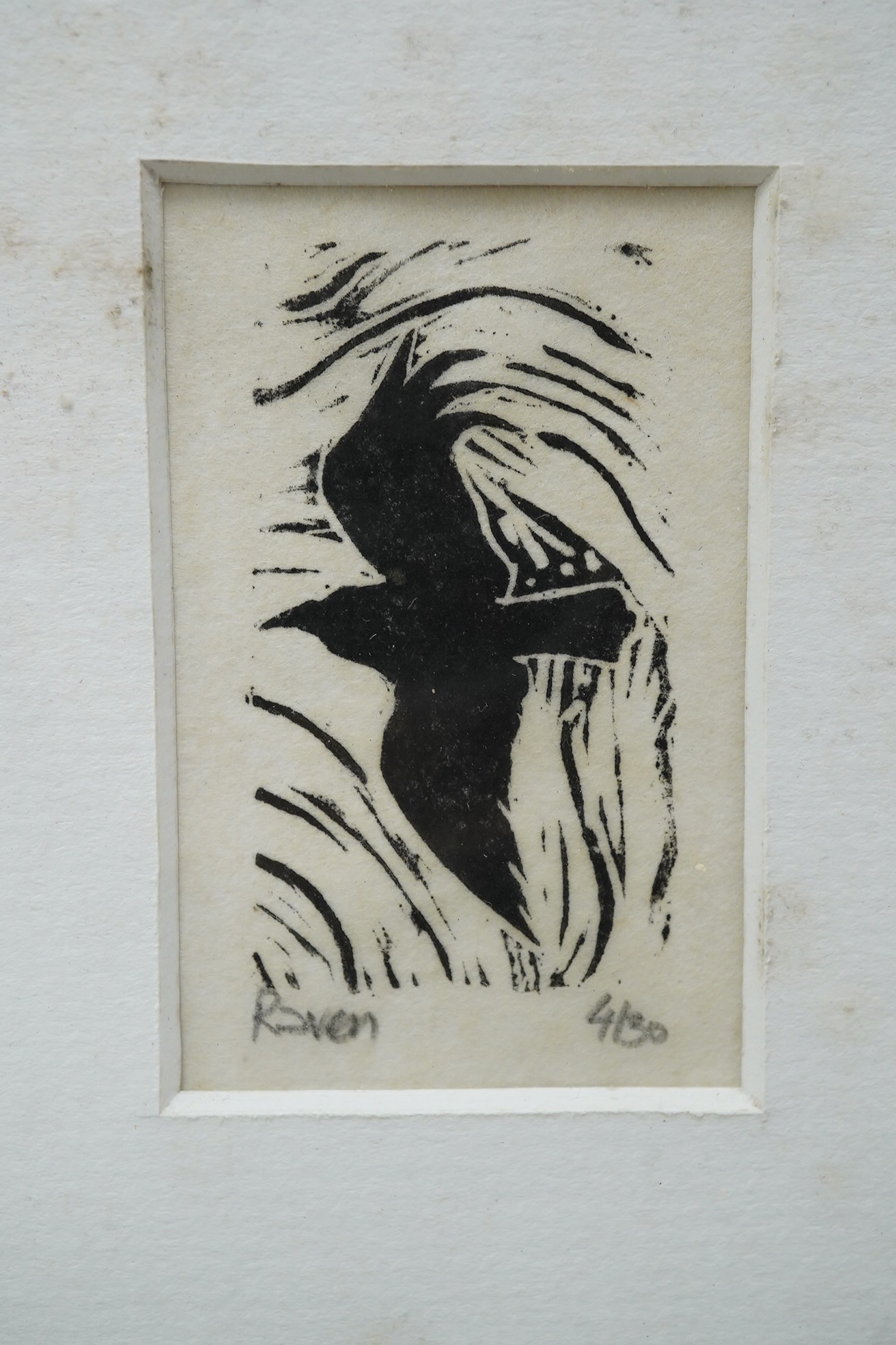 20th century, wood engraving, 'Raven', limited edition 4/30, indistinctly inscribed verso, 7 x 4cm. Condition - fair